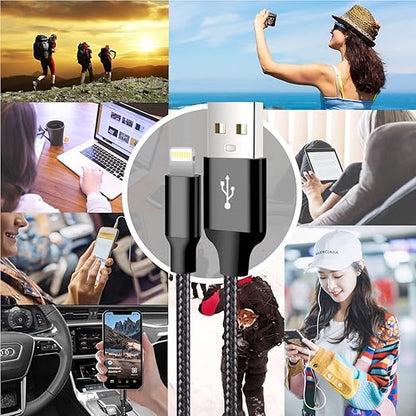 cugunu iPhone Charger, 5 Pack 3/3/6/6/10FT Apple MFi Certified USB Lightning Cable Nylon Braided Fast Charging Cord Compatible for iPhone 14/13/12/11/X/Max/8/7/6/5/SE/Plus/iPad - Black