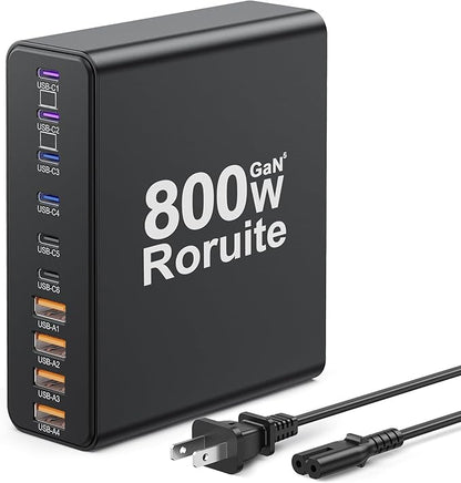 800W USB Charging Station, 120W PD GaN5 Super Fast USB C Charger Block-10 Port, Type C for PC Laptop MacBook Pro/Air Charger Compatible with iPhone 17 16 15 14 13 12 Pro Max, iPad, Galaxy (Black)