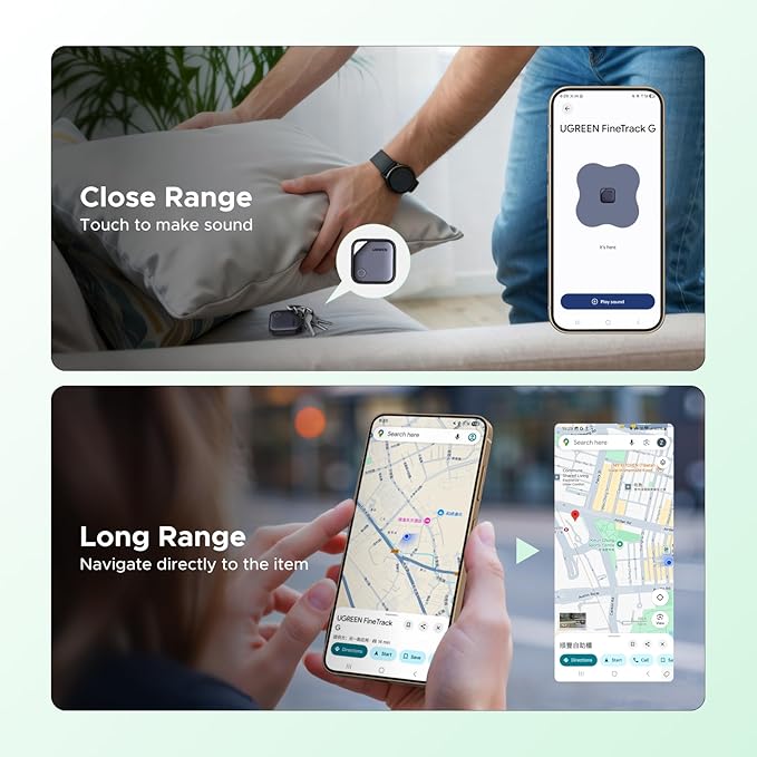 UGREEN FineTrack G (Android Only) Air Tracker Tags, USB-C Charging 1-Year Battery Bluetooth Tracker Compatible with Find Hub App, Item Finder Smart Tag for Key Luggage Wallet [4 Pack-Google Certified]