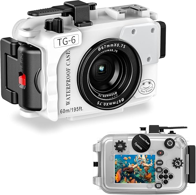 Sea frogs Camera Housing Compatible with Olympus TG6,Waterproof IPX8 Rated, 60m/197ft Depth Protection Underwater Camera Case, White