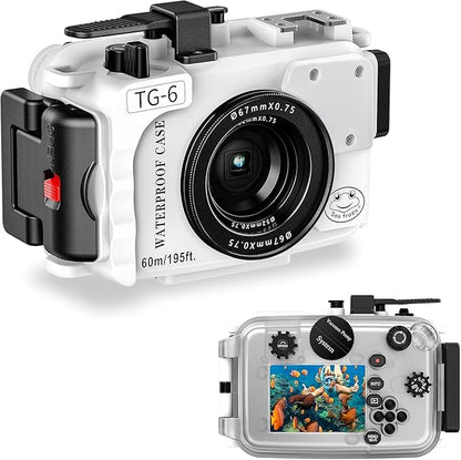 Sea frogs Camera Housing Compatible with Olympus TG6,Waterproof IPX8 Rated, 60m/197ft Depth Protection Underwater Camera Case, White