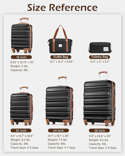 LONG VACATION Carry On Luggage Sets 3 Piece 20 Inch Suitcase Set, ABS+PC Hardshell Lightweight Travel Luggage with Spinner Wheels & YKK Zipper TSA Lock (BLACK-BROWN, 20 Inch)