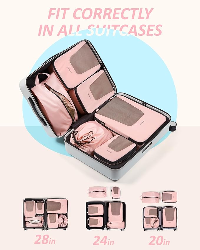 BAGSMART Compression Packing Cubes for Travel, 6 Set/5 Set/4 Set, Compression Suitcase Organizer Bags Set for Suitcases Travel Essentials, Lightweight Packing Organizers