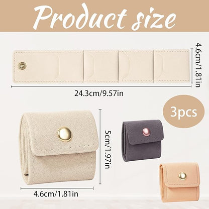 3 Pack Soft Organizer Pouches for Earrings Rings Accessories, Mini Jewelry Travel Case, Beige Pink Gray Compact Storage Bags, Lightweight Portable Jewelry Organizer