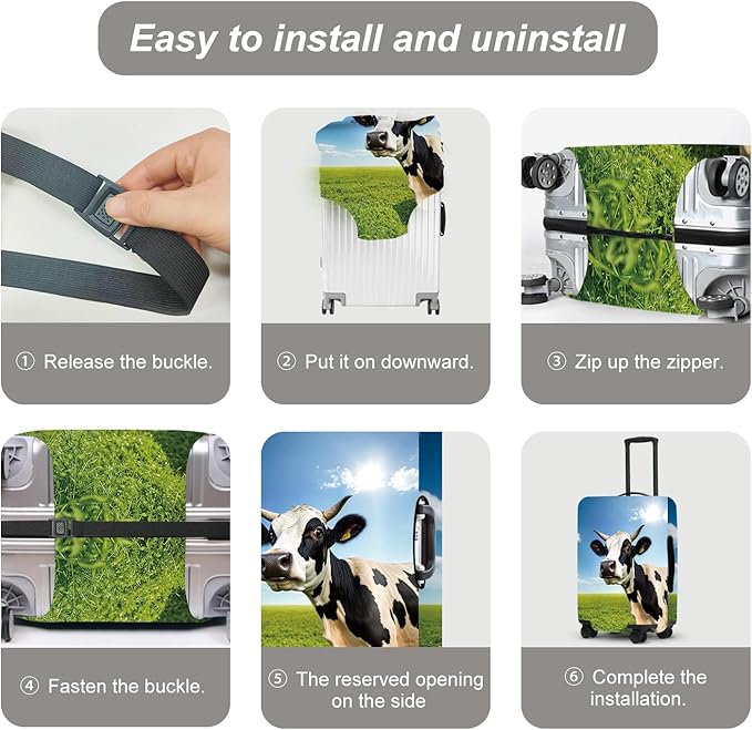 Cow Meadow Luggage Cover, Washable Suitcase Protector Realistic Pastoral Scene Anti-scratch for 32",34" Bag
