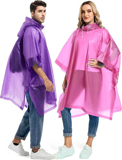 2 Pack Rain Ponchos for Adults Reusable - Raincoats Survival Emergency Heavy Duty Rain Coat with Drawstring Hood