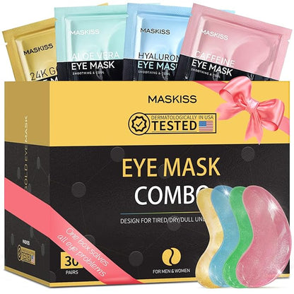 Under Eye Patches(30 Pairs), 24K Gold, Caffeine, Hyaluronic Acid, Aloe Vera Eye Masks for Dark Circles Puffy Eyes Undereye Bags, Eye Skin Care Gift Set for Bachelorette Party Favors