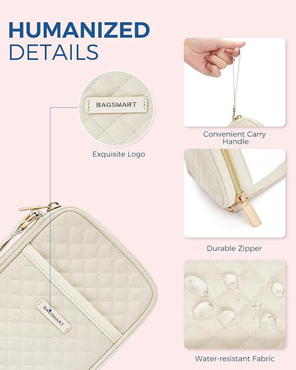 BAGSMART Cord Organizer Travel Cable Organizer Bag Tech Electronic Organizer Travel Case, Travel Essentials for Charger, Cable, Phone, Flash drive, Single Layer - Beige