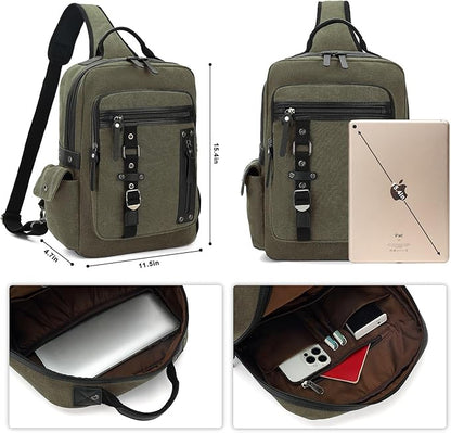 Vintage Messenger Bag, Canvas Backpack for Travel, Men's Shoulder Bag, Dual-use Bag for Hand Carry and Crossbody Carry