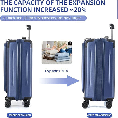 29 Inch Luggage, Top Opening Airline Approved ABS+PC Hard Shell Suitcases with Silent Wheels, TSA Lock,Front Pocket and Wet-dry Separated Six-piece Set (Dark Blue, 29-Inch)