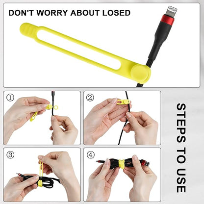 Nearockle 50Pcs Silicone Cable Ties Cord Organizer for Bundling Earphone, Phone Charger, Computer Cords, Reusable Cable Ties Wire Organizer in Home,Office,Kitchen,School (5 Colors)
