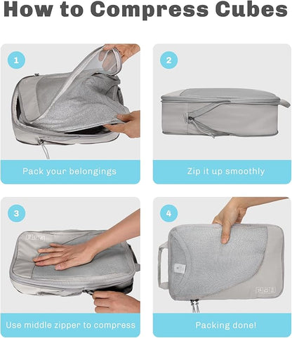 Hynes Eagle 6 Set/ 4 Set/ 2 Set Compression Packing Cubes Travel Essentials Lightweight Nylon Luggage Suitcase Organizer Bag Light Grey 6PCS