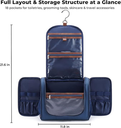 Large Hanging Toiletry Bag for Men, Travel Bathroom Bag with Hook, Hygiene Bag Organizer for Shower, Shaving & Grooming Essentials, Navy