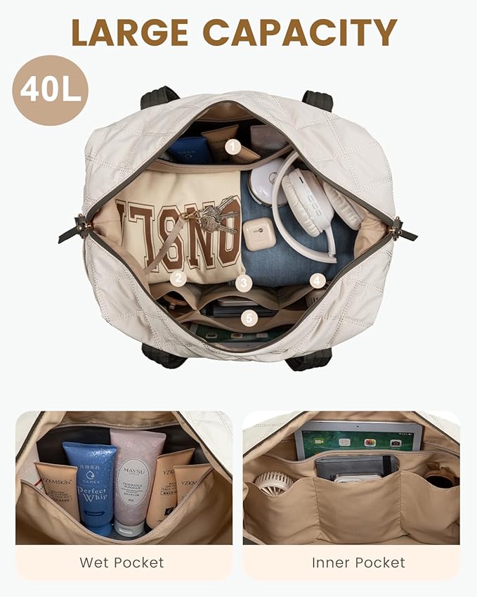 LOVEVOOK Travel Duffle Bag, Lightweight Weekender Bags for Women with Shoe Compartment, 40L Puffer Gym Bag Personal Item Travel Bag, Carry On Overnight Bags and Hospital Bag for Labor and Delivery
