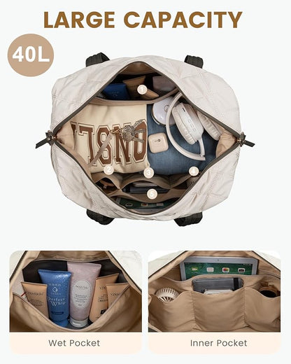 LOVEVOOK Travel Duffle Bag, Lightweight Weekender Bags for Women with Shoe Compartment, 40L Puffer Gym Bag Personal Item Travel Bag, Carry On Overnight Bags and Hospital Bag for Labor and Delivery