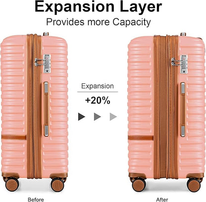 Joyway Luggage Set 3 Piece Suitcase Sets with Spinner Wheel,Hardside Expandable Travel Laggage with TSA Lock (13/20/24/28 Pink brown
