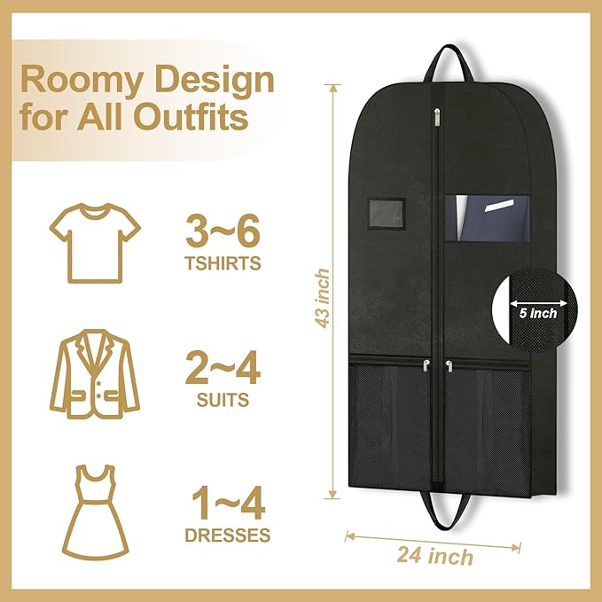 Large Heavy Duty Clothing Storage Bag with Hanging Hook, Breathable Zippered Garment Organizer for Travel, Dresses, Suits and Coats, Moving and Closet Protection