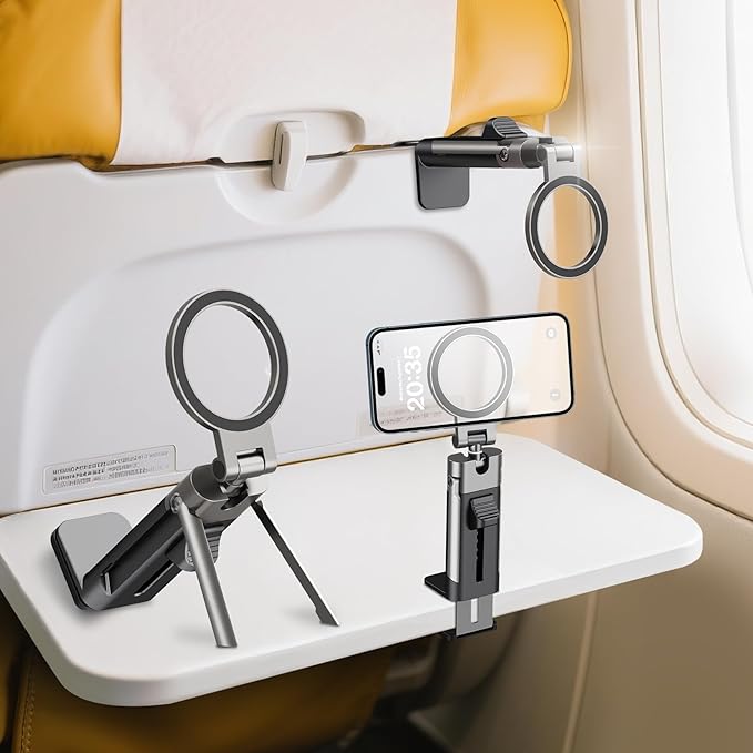 Airplane Phone Holder Mount,360° Adjustable Hands-Free Mount,Handsfree Airport Mount Long Flight Must Haves for Woman Man Fits iPhone 17 16 15 14 Pro Max Series