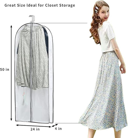 Hanging Clothes Storage with 4" Gusseted Garment Covers (Set of 6) - Clear Suit, Gown, Long Coat, Dress Protectors for Closet - 24"x 50"x 4" / 6 Pack