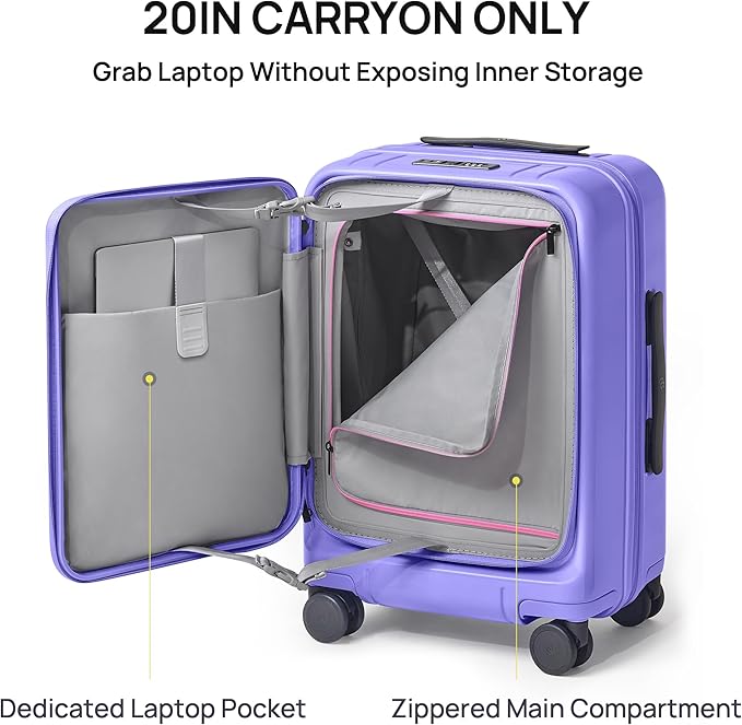 NINETYGO Carry On Luggage 22x14x9 Airline Approved, Top Opening Luggage 20 Inch Suitcase, Expandable, PC Hard Shell, Larger Capacity Carryon, TSA Lock, 360° Spinner Wheels (Purple)