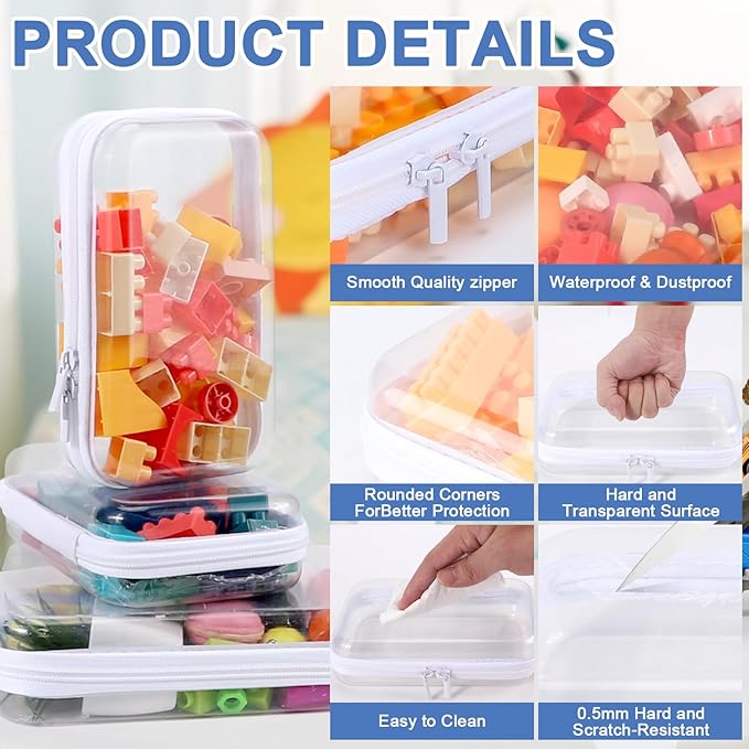 Clear Hard Shell Zipper Case Clear Zipper Pouches, Travel Toiletry Bag & Waterproof Makeup Organizer, Diaper bag, Plastic Pouch for Office Home Storage, White 3 Pack, MSS