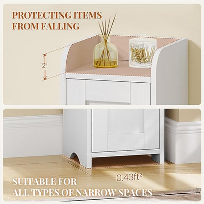 Slim Bathroom Storage Cabinet, Narrow Storage Cabinet with 2 Doors, Open Space，Adjustable Shelf, Freestanding Bathroom Organizer for Laundry Room, Kitchen, Living Room, White 022413X