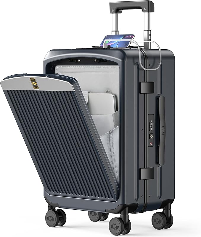 Carry on Luggage 22x14x9 Airline Approved, Durable PC Hardside Suitcase with TSA Lock for Business Trip, 20 Inch Carry-on Luggage, USB Port & 360°Spinner Wheels (20 Inch - Aluminium-Frame, Dark Grey)