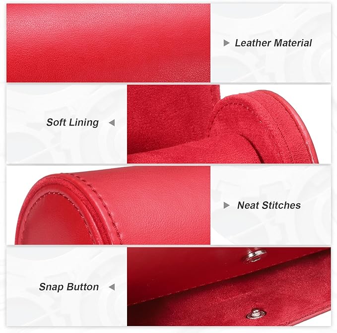 PATIKIL Watch Roll Travel Leather Case, Portable 3 Watch Roll Box with Pillow for Men Women Home Storage Display Gift Storaging Organizer, Red
