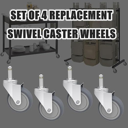 2-Inch Swivel Stem Caster, 7/16-Inch Stem Diameter Rubber Wheel, Thermoplastic Rubber TPR Replacement Wheels for Weber Grill Shop Vac - 4 Pack