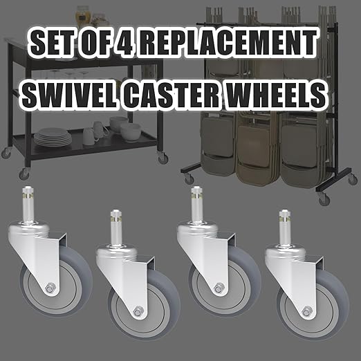 4-Inch Swivel Stem Caster, 7/16-Inch Stem Diameter Rubber Wheel, Heavy Duty TPR Replacement Wheels for Rubbermaid Mop Bucket Cart Grill Casters - 4 Pack