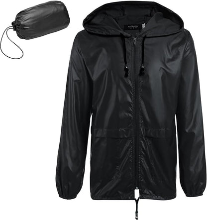 COOFANDY Mens Packable Rain Jacket Lightweight Waterproof Raincoat with Hood Outdoor Rain Gear Travel Hiking Cycling