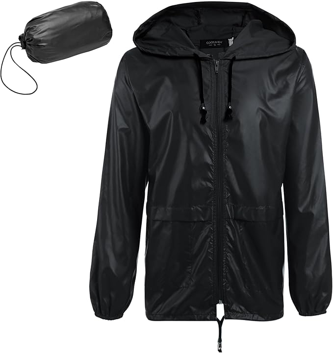 COOFANDY Mens Packable Rain Jacket Lightweight Waterproof Raincoat with Hood Outdoor Rain Gear Travel Hiking Cycling
