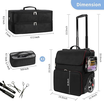 OCHEAL Rolling Makeup Train Case,with 7 Pcs Clear Makeup Bags, Makeup Case On Wheels Carry On Travel Cosmetic Organizer Suitcase, Extra Large Storage Trolley for Hairstylist Cosmetology Artist