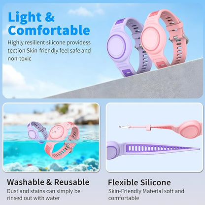 2-Pack Bracelet Compatible with AirTag for Kids, Waterproof Airtag Bracelet Full Coverage Protective Case Design Soft Silicone Hidden Air Tag Holder for Toddler Child Elderly (Pink+Purple)