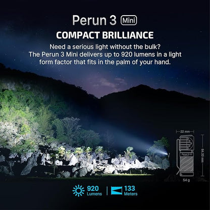 OLIGHT Perun 3 Mini Headlamp 920 Lumens LED Head Flashlight,Rechargeable Headlight with Red Light Option,Perfect for Working, Hiking, Camping and Climbing(Neutral White (4000K~5000K), Black)