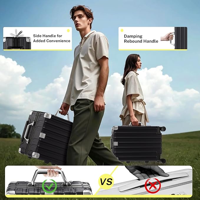 Krute Aluminum Frame Luggage 28 Inch Checked Suitcase with Spinner Wheels TSA Approved No Zipper Hard Shell Luggage PC+ABS Travel Suitcase