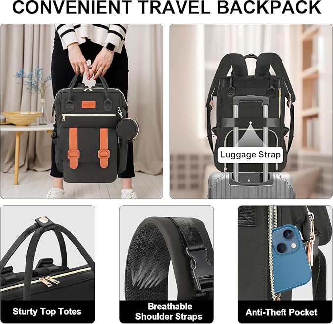 PIIOSER Diaper Bag Tote with Ice Pack, Large Capacity & Waterproof Bag Travel Backpack for Moms Dads, Insulated Insulated Baby Cooler Bag with Changing Pad, Stroller Straps & Pacifier Case, Black