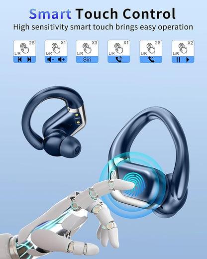 Wireless Earbud, Bluetooth 5.4 Headphones IP7 Waterproof for Sport, 50H Running Wireless Earphones with ENC Noise Cancelling Mic, Deep Bass Over Ear bud with Earhooks for Android, iOS, Workout, Gym