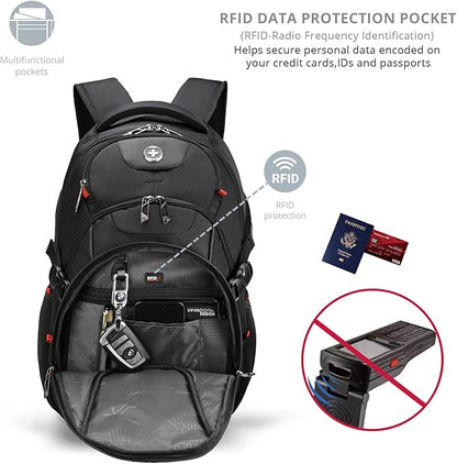 Swissdigital Design Travel Backpack for Men with Apple Find My, Laptop Backpack with USB Charging Port, RFID Protection, Add-A-Bag System - Travel Backpack for Men-Finder Color Random | SD803BT013-01