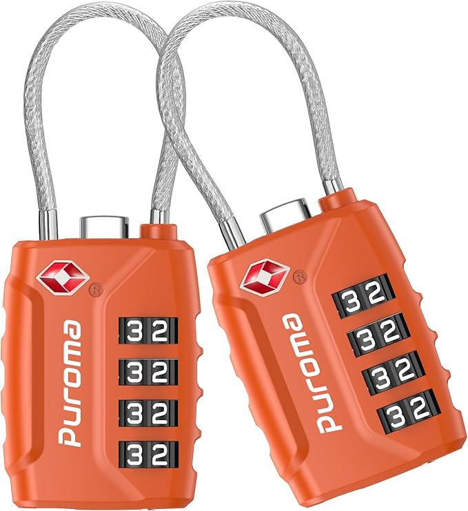Puroma 2 Pack TSA Approved Luggage Locks, 4 Digit Combination Travel Locks Resettable Code Lock with Zinc Alloy Body for Suitcase, Toolbox, Backpack, Bag, Gym Locker (Basic Robust Orange)