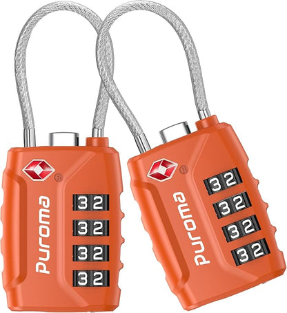 Puroma 2 Pack TSA Approved Luggage Locks, 4 Digit Combination Travel Locks Resettable Code Lock with Zinc Alloy Body for Suitcase, Toolbox, Backpack, Bag, Gym Locker (Basic Robust Orange)