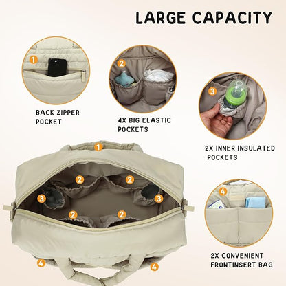 Buzz&Bloom Baby Diaper Bag Tote, Large Capacity Travel, Hospital Bag Functional with Changing Pad and Stroller Attachments.