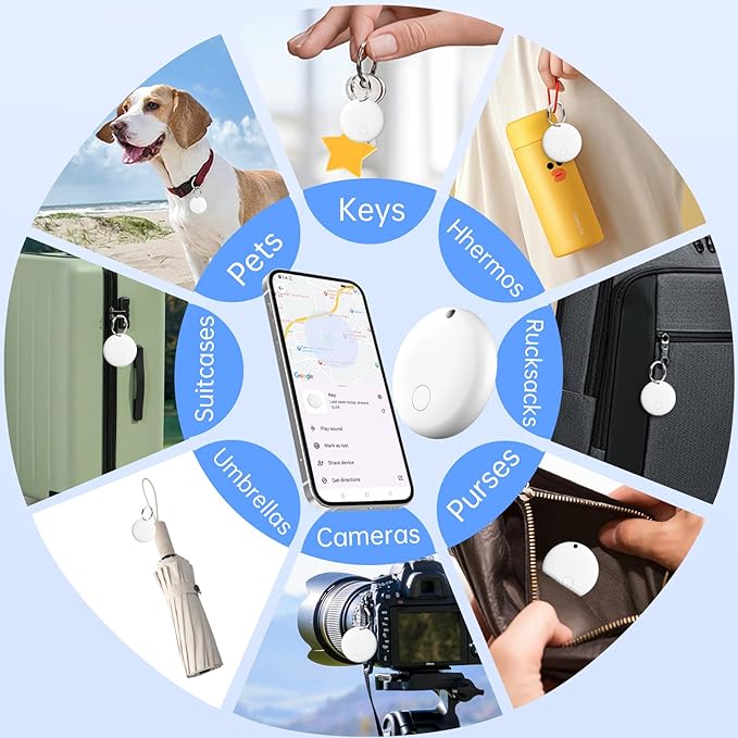 Bluetooth Tracker for Android Device 4 Pack, Item Finders Locators Work with Google Find My App (Only for Android), Tracker Tag for Keys, Luggage, Backpack, Wallet, Vehicle, Pets (White)