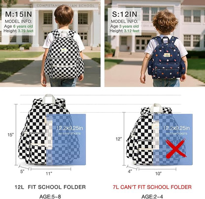 STEAMEDBUN Corduroy Toddler Backpack for Boys 2-4: Kids backpack for Boys Girls - 12 inch Preschool Kindergarten Backpacks - Checkered