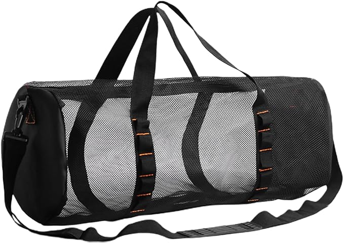 Mesh Gym Bag -Mesh Duffle Bags, Multifunctional Cylindrical Bag With Adjustable Strap, Portable Snorkeling Equipment Carry | Large Capacity Gym Bags, Snorkel Gear With Inside Hook For Travel