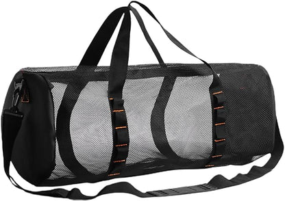 Mesh Gym Bag -Mesh Duffle Bags, Multifunctional Cylindrical Bag With Adjustable Strap, Portable Snorkeling Equipment Carry | Large Capacity Gym Bags, Snorkel Gear With Inside Hook For Travel