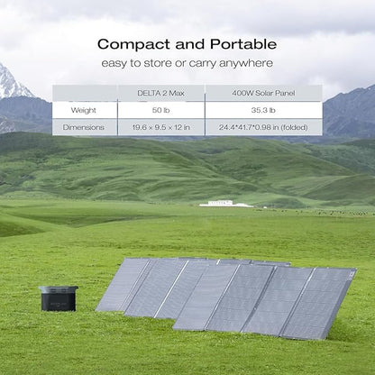 EF ECOFLOW Solar Generator DELTA 2 Max 2048Wh With 400W Solar Panel, LFP Battery Portable Power Station Up to 3400W AC Output Fast Charging 0-80% in 43 Min solar powered generator For Camping, RV