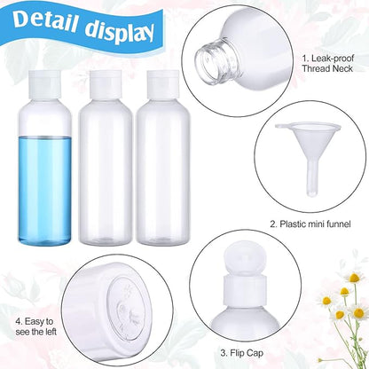 Eccliy 100 Pcs 3.4oz Small Travel Bottles Plastic Empty Squeeze Bottle Clear Refillable Shampoo Container with 5 Funnel for Liquids Cream Cosmetic Toiletries