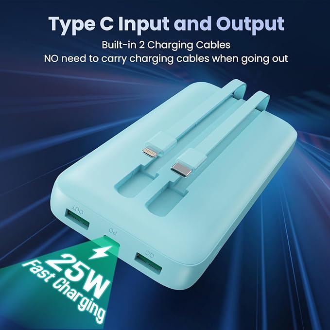 Portable Charger 40,800mAh Power Bank,25W PD QC 4.0 Fast Charging Portable Phone Charger with Built-in Cables,LCD Display USB C Travel Essentials Battery Pack for iPhone 17/16/15/14,Android Samsung