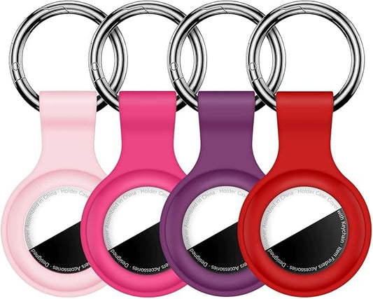 [4 Pack] Compatible with AirTag Case Keychain for Air Tag Holder Silicone for AirTags Key Ring Cases Tags Chain for AirTag GPS Item Finders Accessories, Pink/Hot Pink/Deep Purple/Red